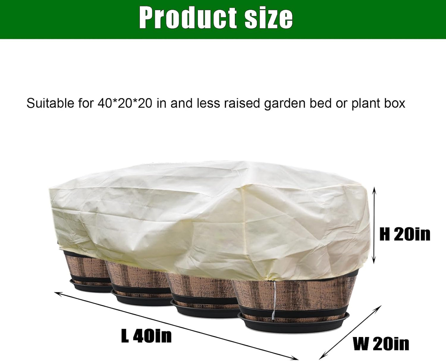 Plant Freeze Protection Cover,2Pack Rectangular Planter Frost Pot Cover,Frost Blankets with Drawstring for Garden Outdoor Balcony Windowsill and Raised Beds(3.2 * 1.6 * 1.6ft, Beige)