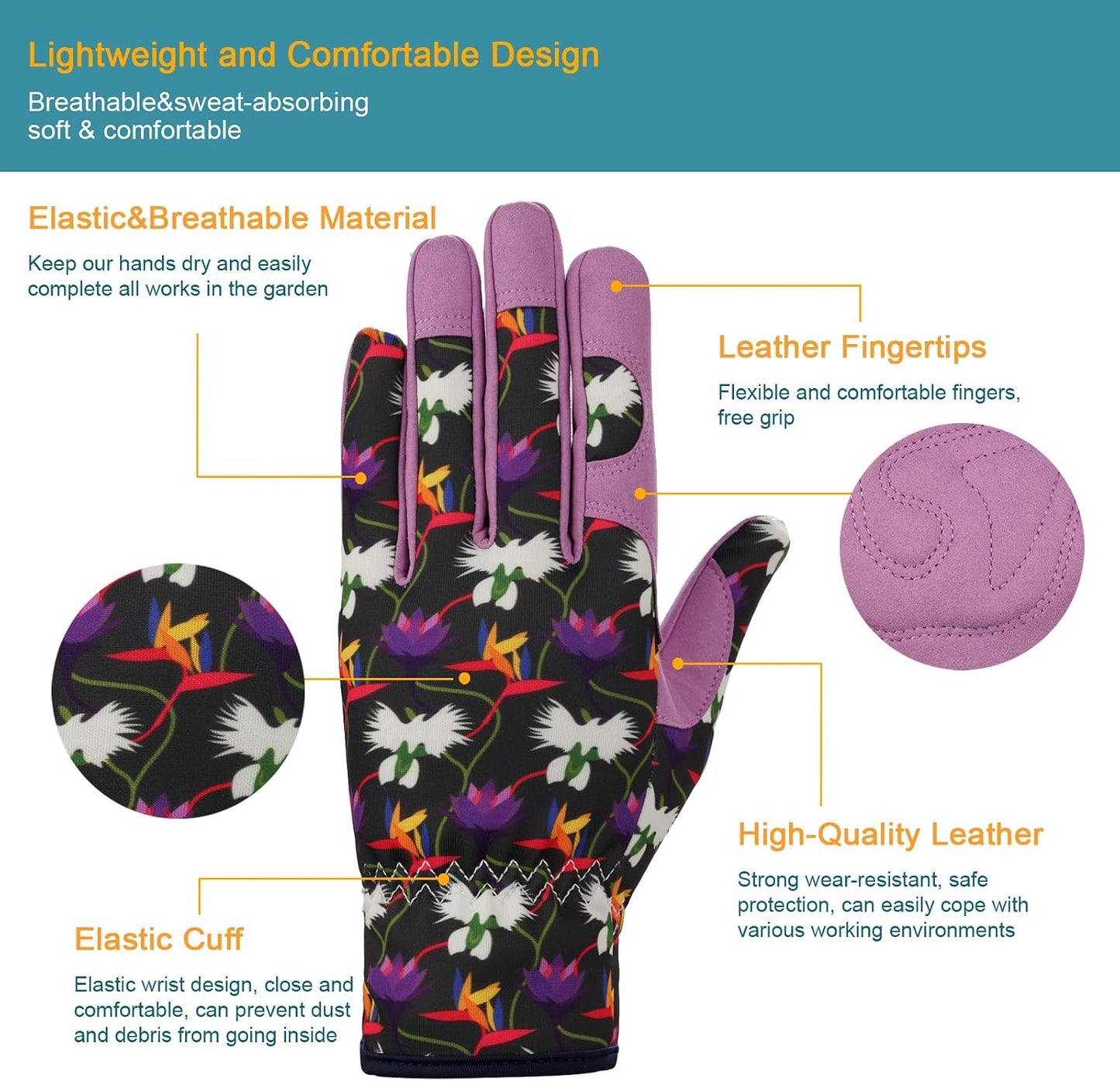 Gardening Gloves for Women, Leather Garden Gloves