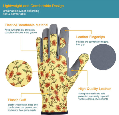 Gardening Gloves for Women, Leather Garden Gloves