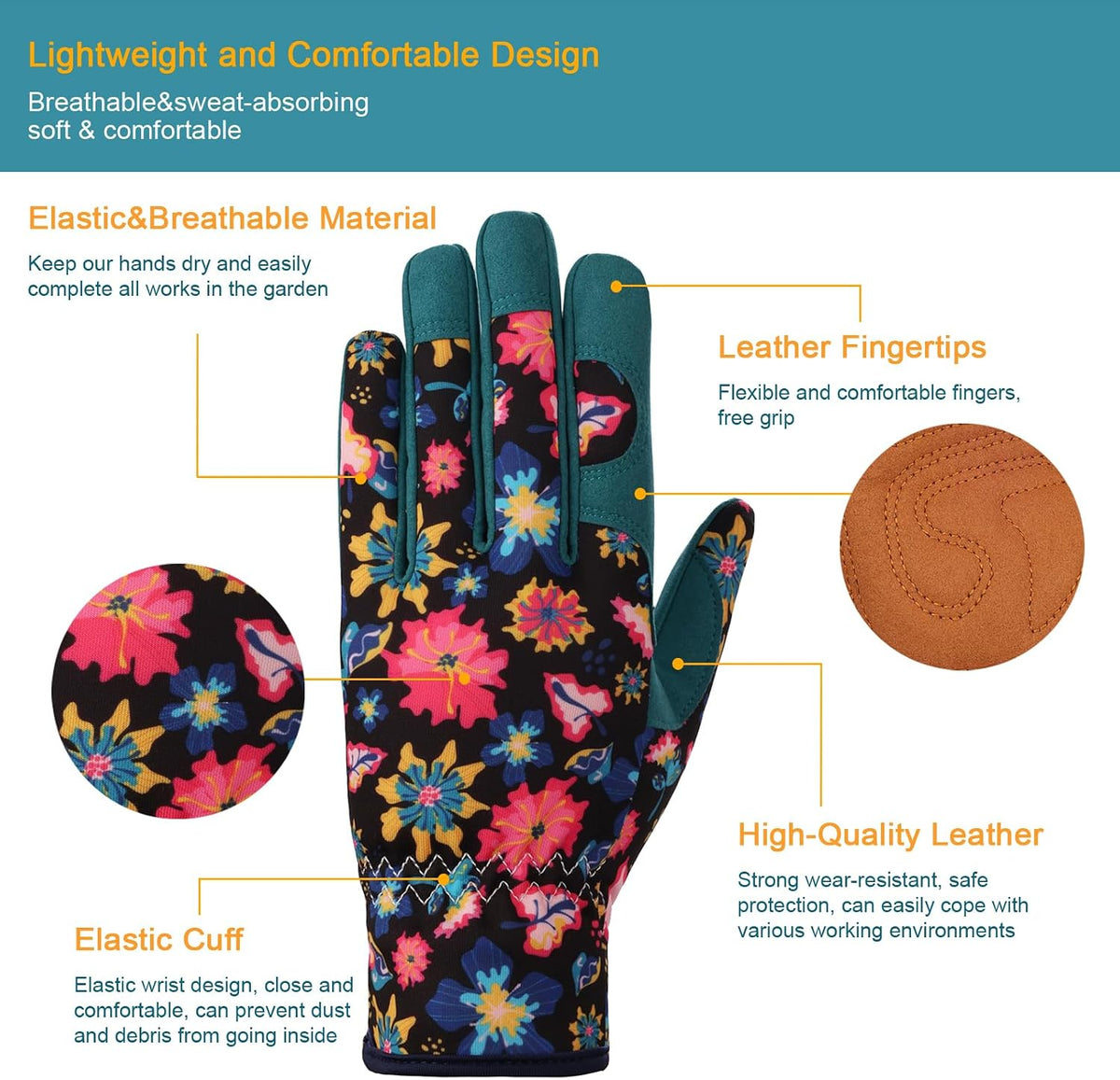 Gardening Gloves for Women, Leather Garden Gloves