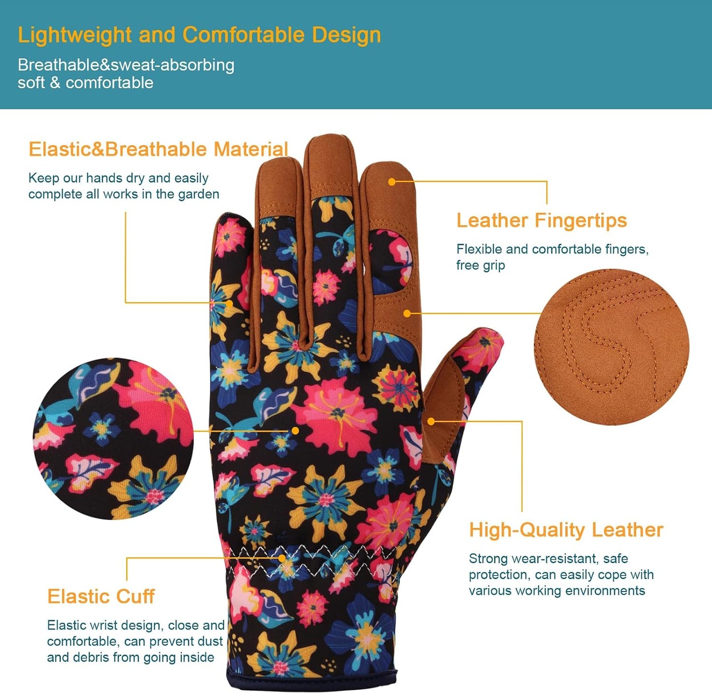 Gardening Gloves for Women, Leather Garden Gloves
