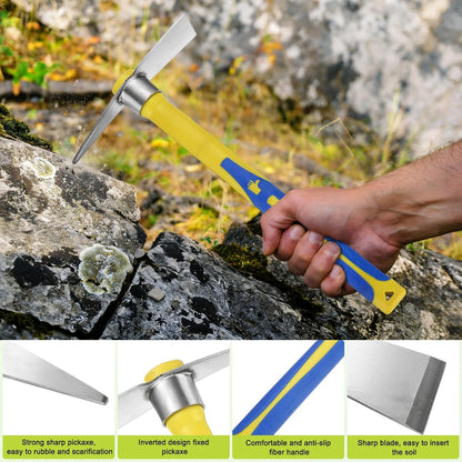 2 PCS Garden Hoe Tools, 15.7 Inches Stainless Steel Cultivator Hand Tiller and Hand Pick Axe with Fiberglass Handle, Pick Mattock Hoe for Digging/Weeding/Gardening/Planting
