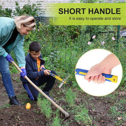2 PCS Garden Hoe Tools, 15.7 Inches Stainless Steel Cultivator Hand Tiller and Hand Pick Axe with Fiberglass Handle, Pick Mattock Hoe for Digging/Weeding/Gardening/Planting