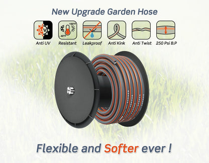 Blütezeit Retractable Garden Hose Reel, 1/2'' x 65ft Hose Reel Wall-Mount with 10-Function Spray Nozzle, Any Length Lock | 180° Swivel | Automatic Slow Rewind | Heavy Duty