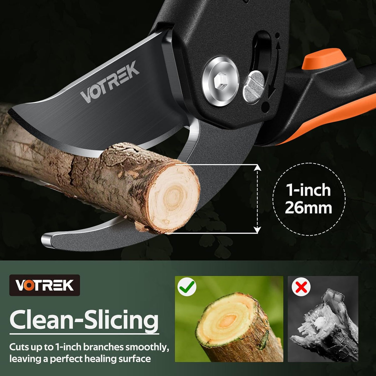 Pruning Shears, Patented Stepless Handle Opening for All Hand Size