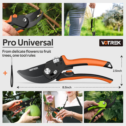 Pruning Shears, Patented Stepless Handle Opening for All Hand Size