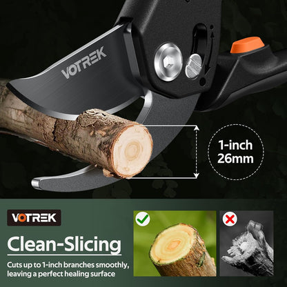 Pruning Shears, Patented Stepless Handle Opening for All Hand Size