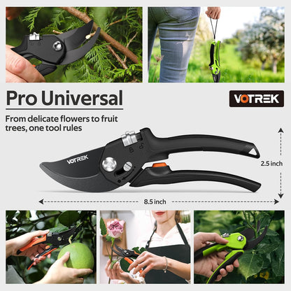 Pruning Shears, Patented Stepless Handle Opening for All Hand Size