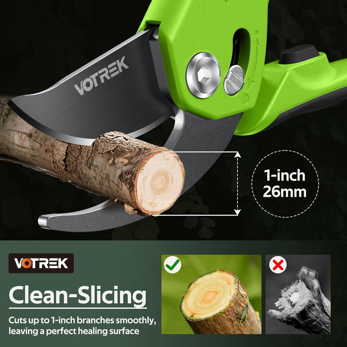 Pruning Shears, Patented Stepless Handle Opening for All Hand Size
