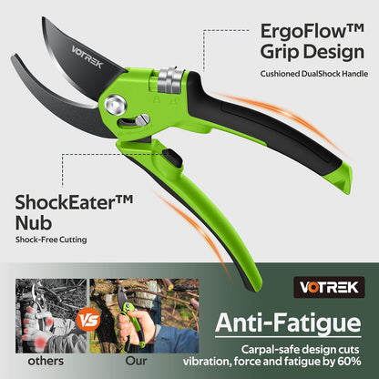 Pruning Shears, Patented Stepless Handle Opening for All Hand Size