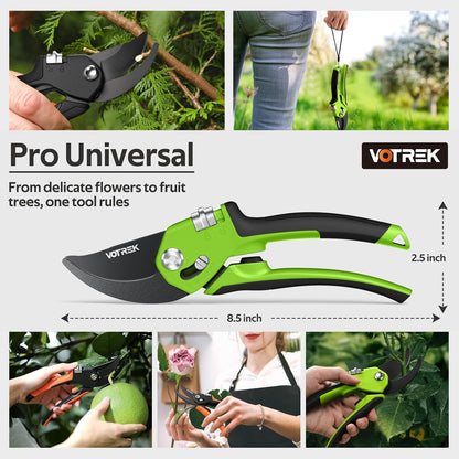 Pruning Shears, Patented Stepless Handle Opening for All Hand Size