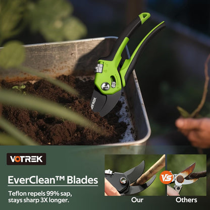 Pruning Shears, Patented Stepless Handle Opening for All Hand Size