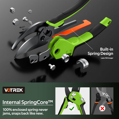 Pruning Shears, Patented Stepless Handle Opening for All Hand Size