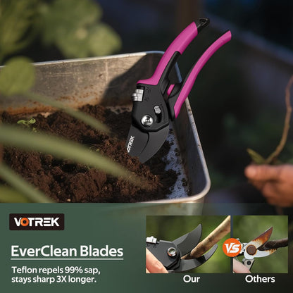 Pruning Shears, Patented Stepless Handle Opening for All Hand Size