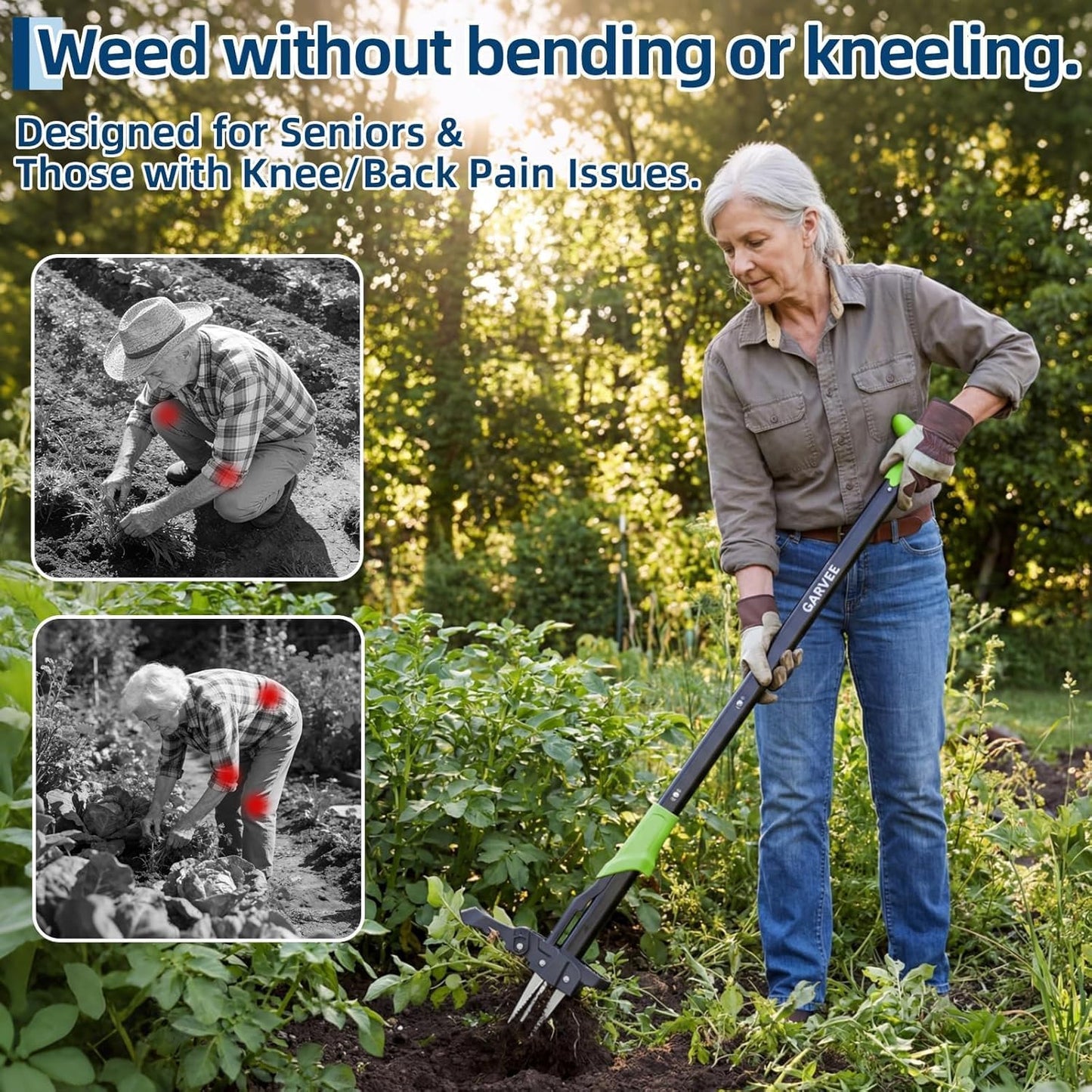 Weed Puller Tool with Long Handle 40 Inch, Stand Up Weeder with Foot Pedal & Quick-Eject, Heavy Duty 4-Claw Weeding Tool for Garden, Lightweight Aluminum Weed Remover, No Bending Root Pulle
