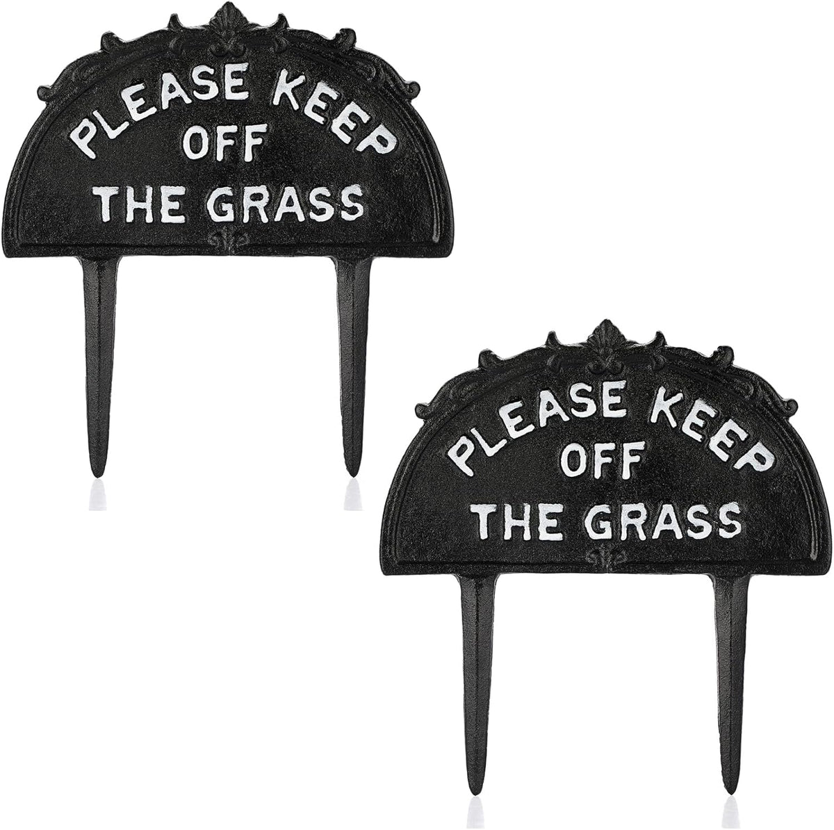Pack of 2 Cast Iron Please Keep Off The Grass Yard Sign Stake