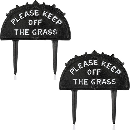 Pack of 2 Cast Iron Please Keep Off The Grass Yard Sign Stake