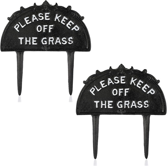 Pack of 2 Cast Iron Please Keep Off The Grass Yard Sign Stake