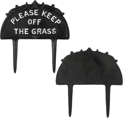 Pack of 2 Cast Iron Please Keep Off The Grass Yard Sign Stake