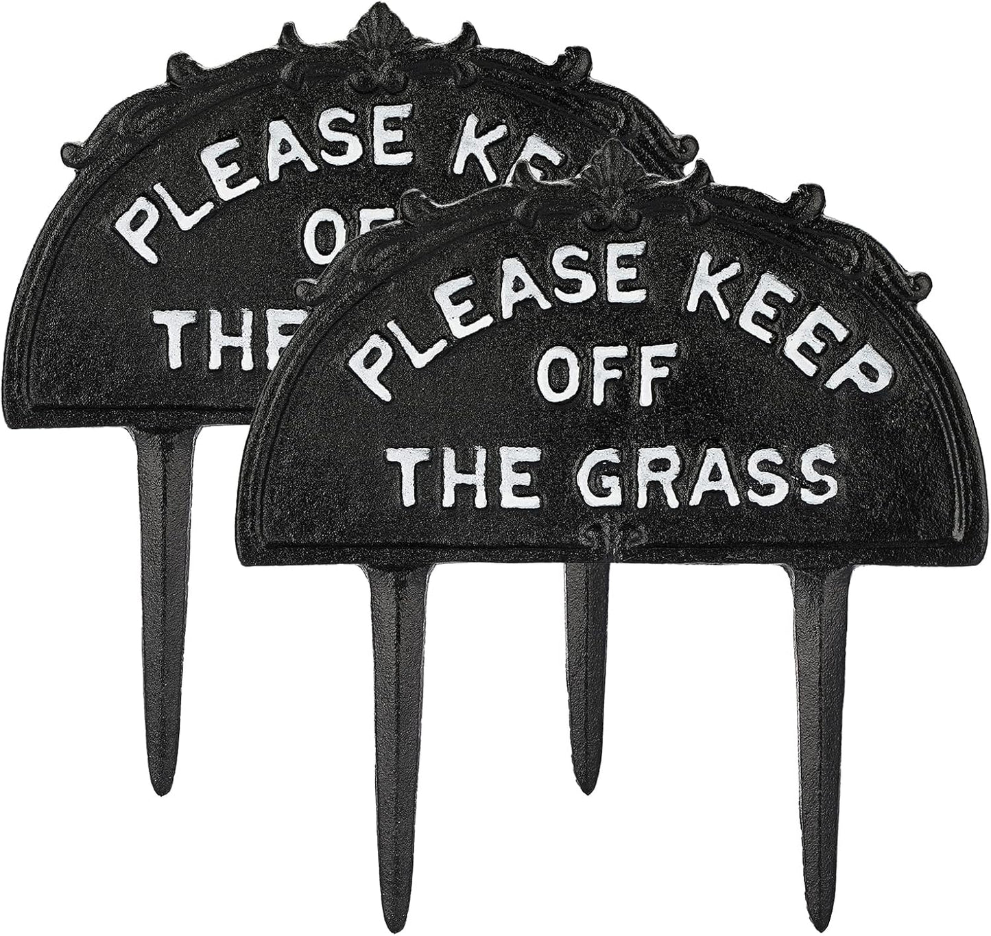 Pack of 2 Cast Iron Please Keep Off The Grass Yard Sign Stake