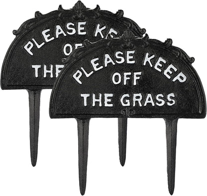 Pack of 2 Cast Iron Please Keep Off The Grass Yard Sign Stake