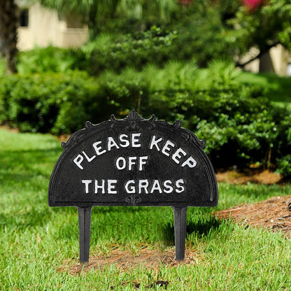 Pack of 2 Cast Iron Please Keep Off The Grass Yard Sign Stake