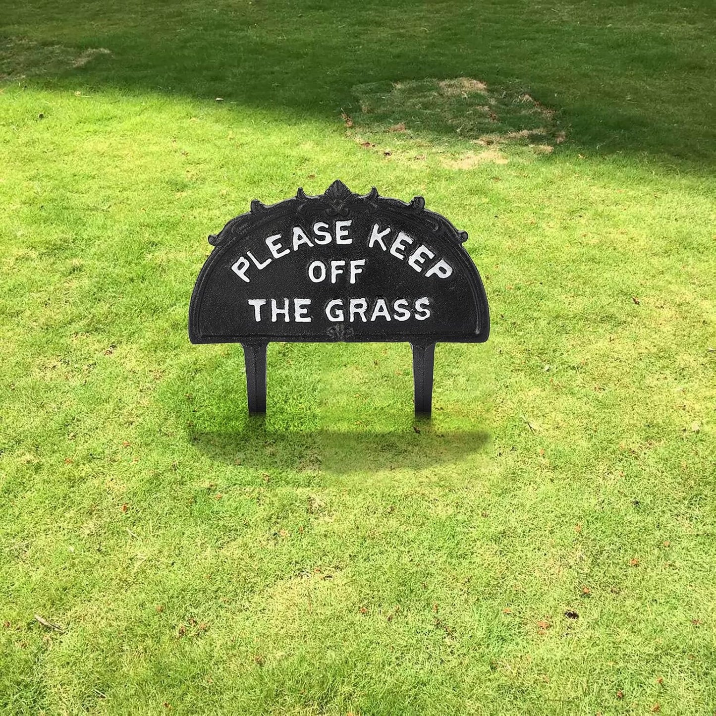 Pack of 2 Cast Iron Please Keep Off The Grass Yard Sign Stake