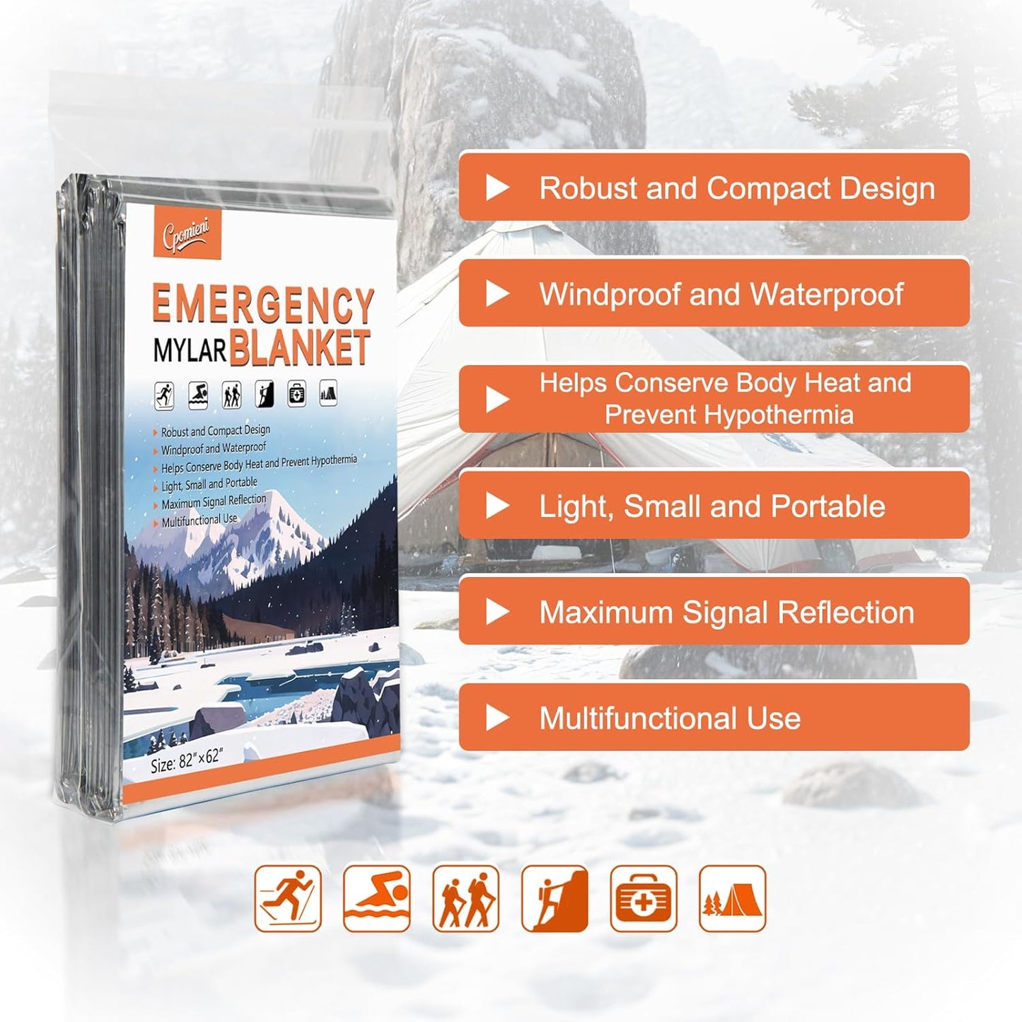 4-Pack Emergency Mylar Thermal Blankets