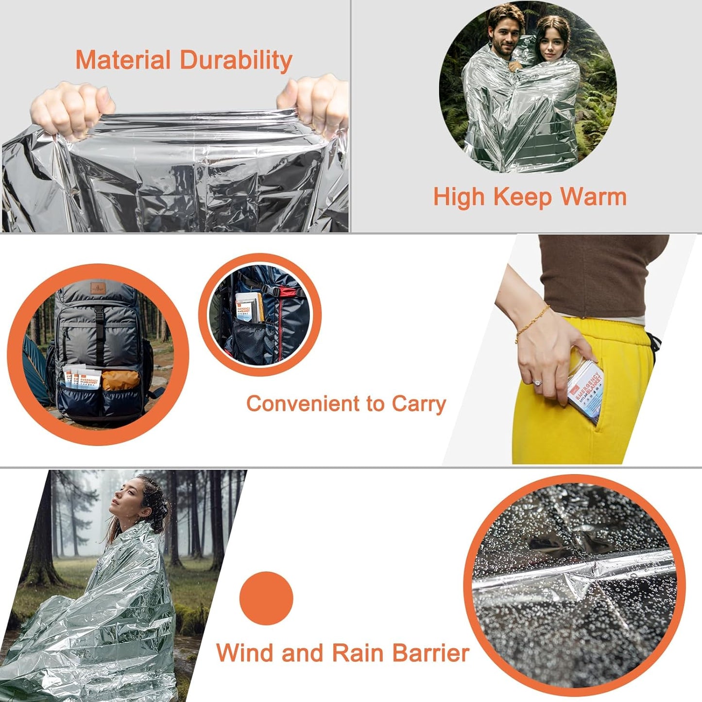 4-Pack Emergency Mylar Thermal Blankets