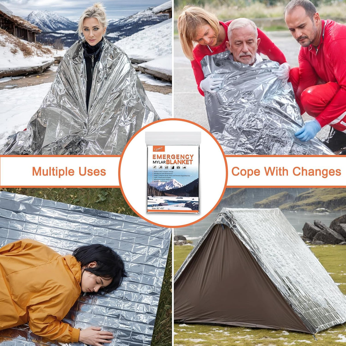 4-Pack Emergency Mylar Thermal Blankets