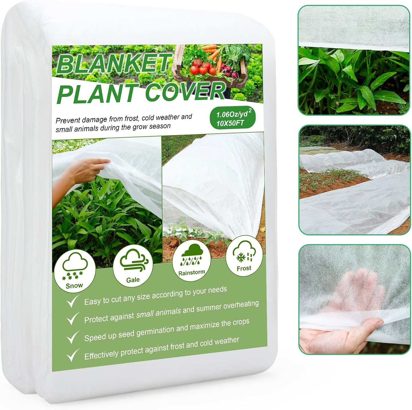 Plant Covers Freeze Protection 10FT×50FT, 1.06 oz/yd² Floating Row Covers for Garden Beds Pest/Sun Protection, Frost Cloths for Outdoor Plants for Vegetables Flowers Fruits Winter Protection