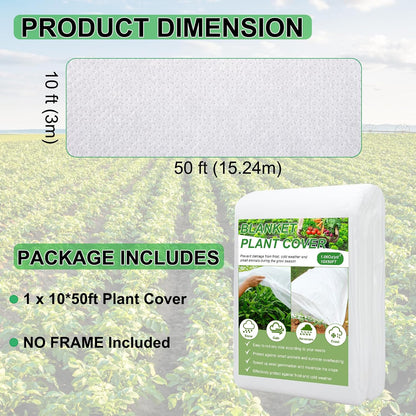 Plant Covers Freeze Protection 10FT×50FT, 1.06 oz/yd² Floating Row Covers for Garden Beds Pest/Sun Protection, Frost Cloths for Outdoor Plants for Vegetables Flowers Fruits Winter Protection
