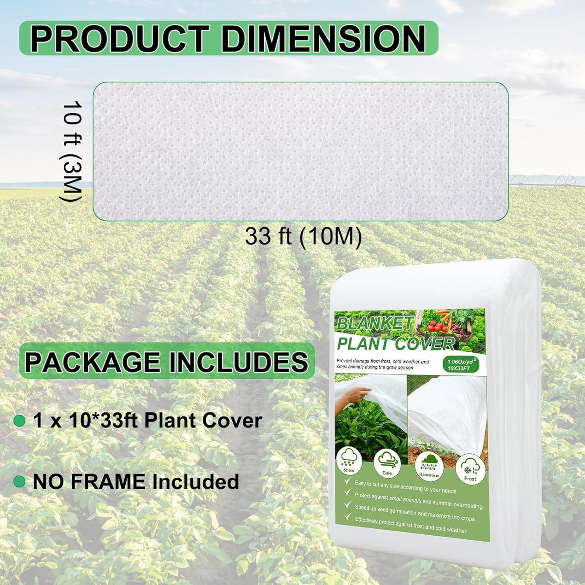 Plant Covers Freeze Protection 10FT×50FT, 1.06 oz/yd² Floating Row Covers for Garden Beds Pest/Sun Protection, Frost Cloths for Outdoor Plants for Vegetables Flowers Fruits Winter Protection
