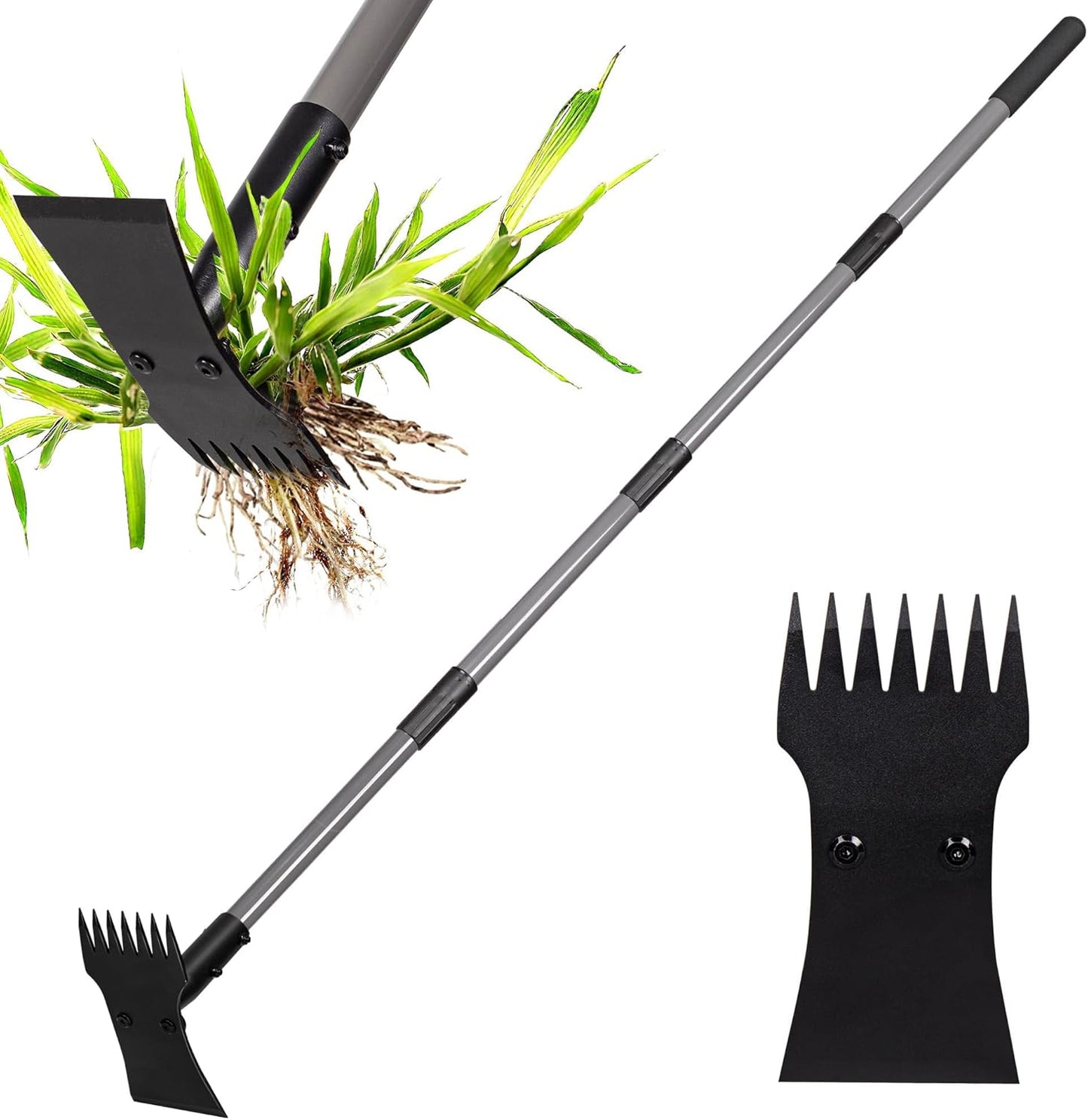 2-in-1 Weed Puller Tool and Garden Hoe, Long Handle Weed Rake
