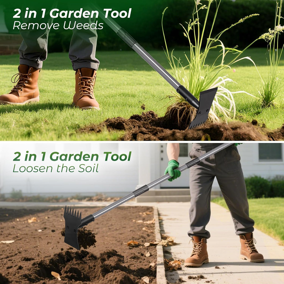2-in-1 Weed Puller Tool and Garden Hoe, Long Handle Weed Rake