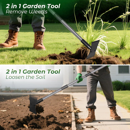 2-in-1 Weed Puller Tool and Garden Hoe, Long Handle Weed Rake