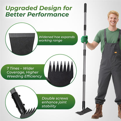 2-in-1 Weed Puller Tool and Garden Hoe, Long Handle Weed Rake