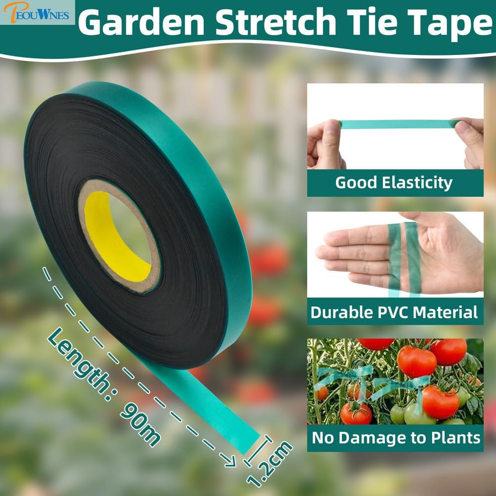 300 FEET x 1/2" 4mil Thick Stretch Non-Adhesive Tie Tape, Green Plant Garden Tie, Plant Ribbon for Branches, Climbing Planters, Flowers