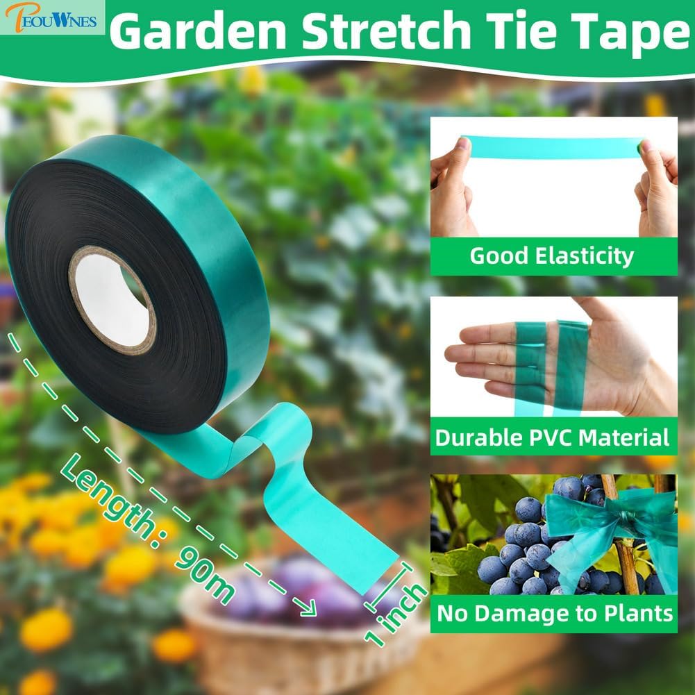 300 FEET x 1/2" 4mil Thick Stretch Non-Adhesive Tie Tape, Green Plant Garden Tie, Plant Ribbon for Branches, Climbing Planters, Flowers
