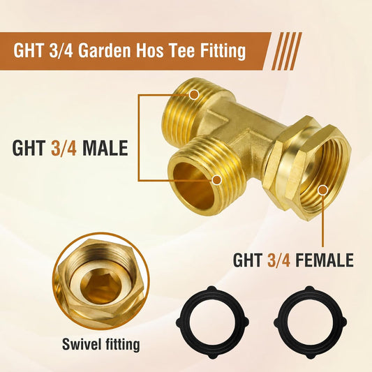Garden Hose Tee,GHT 3/4 Female x Male x Male Brass Hose T Adapter