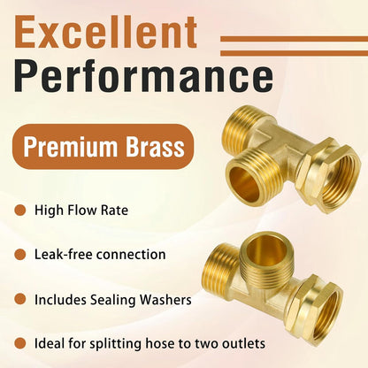 Garden Hose Tee,GHT 3/4 Female x Male x Male Brass Hose T Adapter