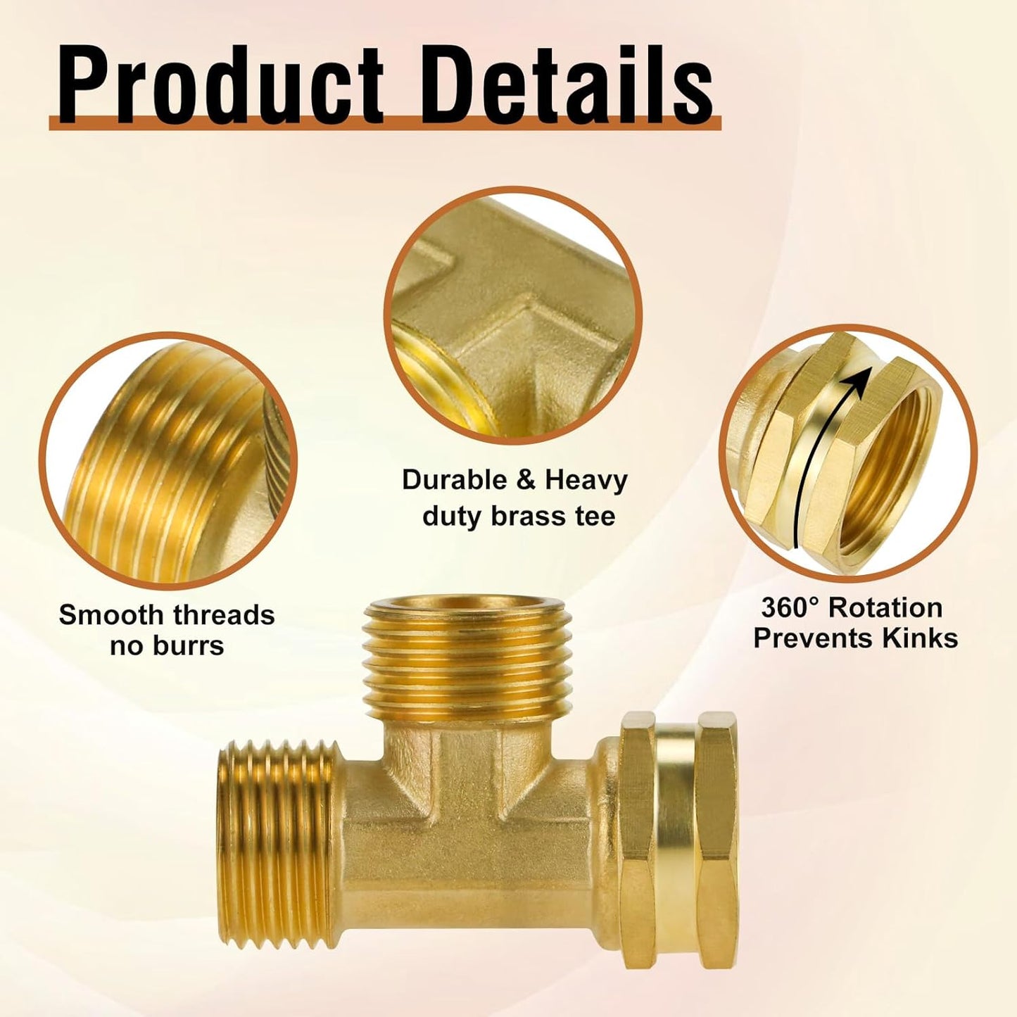 Garden Hose Tee,GHT 3/4 Female x Male x Male Brass Hose T Adapter