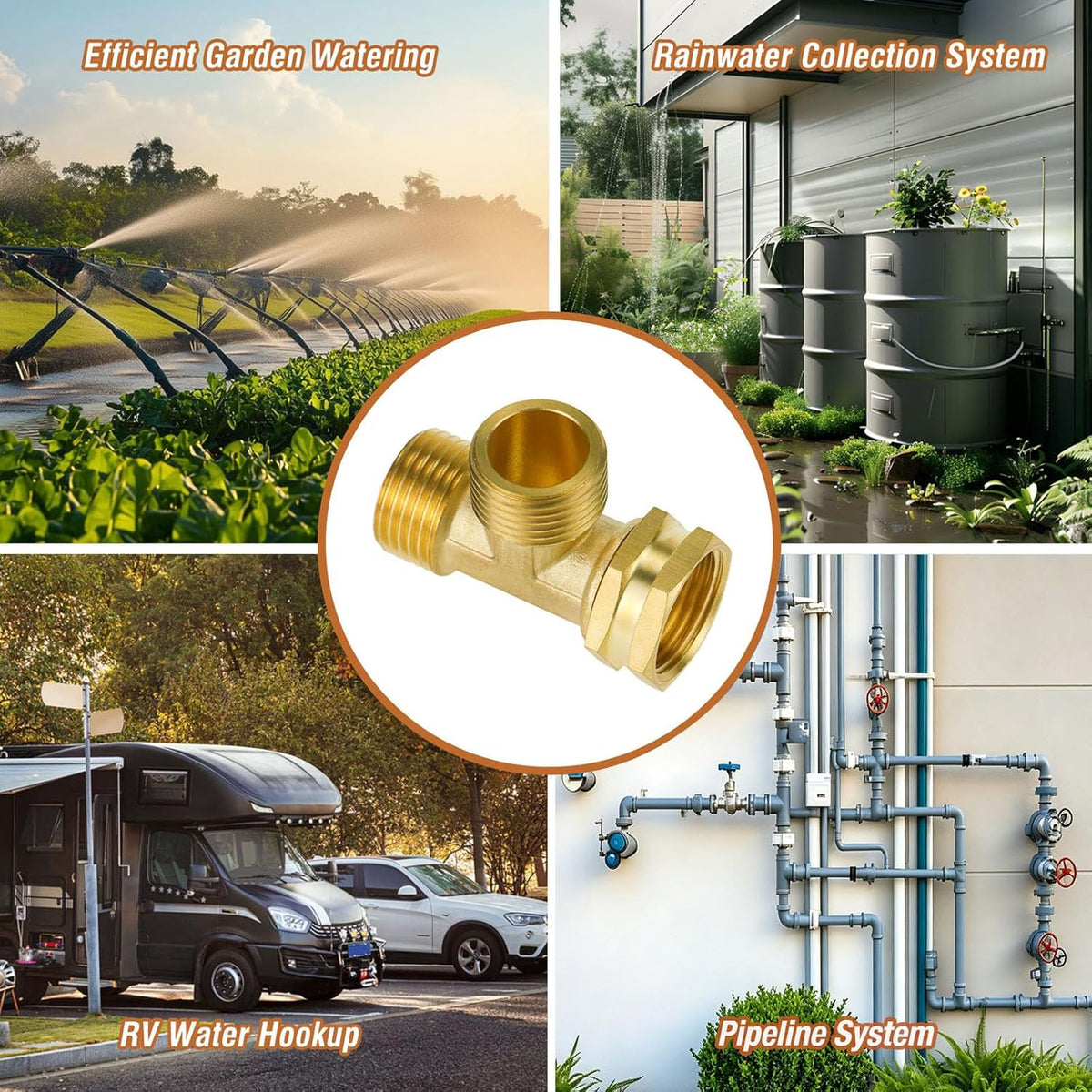 Garden Hose Tee,GHT 3/4 Female x Male x Male Brass Hose T Adapter