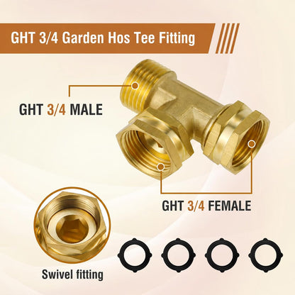 Garden Hose Tee,GHT 3/4 Female x Male x Male Brass Hose T Adapter