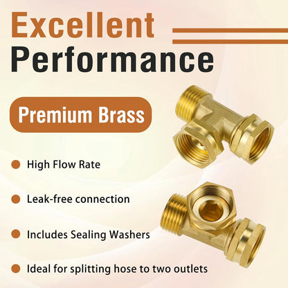 Garden Hose Tee,GHT 3/4 Female x Male x Male Brass Hose T Adapter