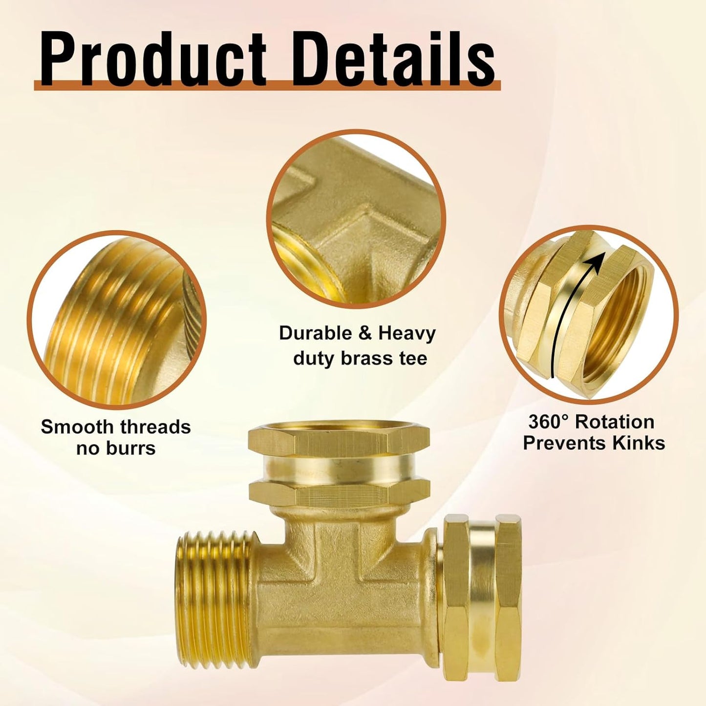 Garden Hose Tee,GHT 3/4 Female x Male x Male Brass Hose T Adapter