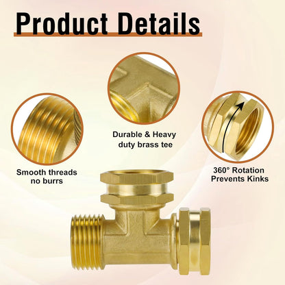Garden Hose Tee,GHT 3/4 Female x Male x Male Brass Hose T Adapter