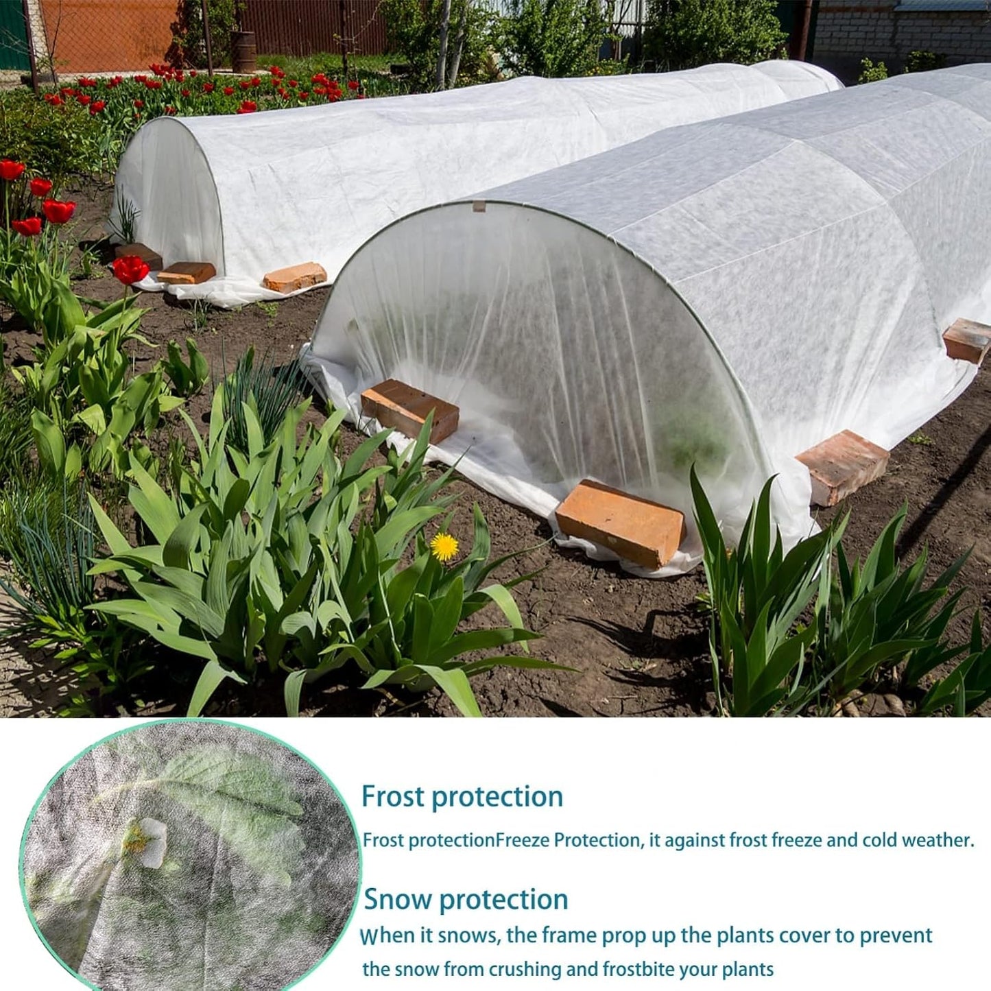 Garden Insect Netting & Frost Protection Cover - 2-3m x 5-10m Floating Row Cover Fabric for Vegetables, Plants, Winter Frost & Insect Barrier (2m x 10m)