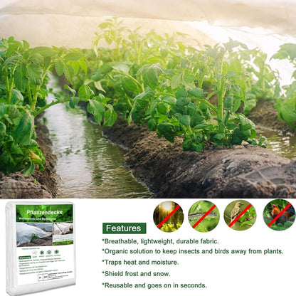 Garden Insect Netting & Frost Protection Cover - 2-3m x 5-10m Floating Row Cover Fabric for Vegetables, Plants, Winter Frost & Insect Barrier (2m x 10m)