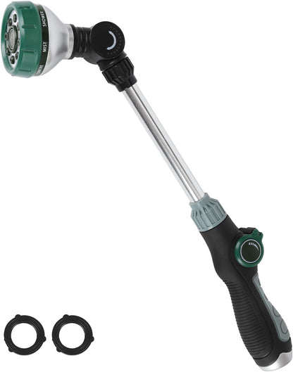 Watering Wand for Garden Hose, 17.5 Inch, 8 Spray Patterns, Garden Hose Nozzle with Thumb Flow Control, Adjustable Water Sprayer with Pivoting Head, Ideal for Hanging Baskets and Shrubs